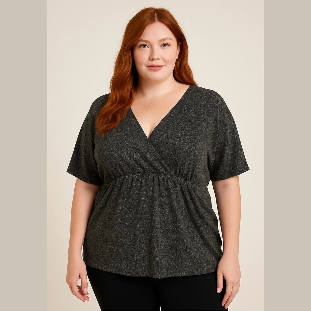 Penningtons - Metallic Ruched Short Sleeve V-Neck Top